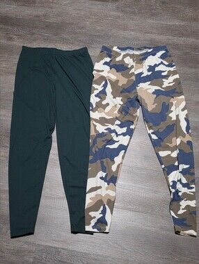 Zenana Outfitters Green & Blue-Tan Camo Womens Leggings  - Pack of 2